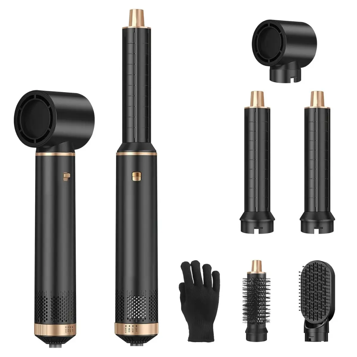 Women's 5-in-1 Daily Lightweight Hot Air Styler Brush Set, 800W 3-Level Temp Hairdryer Comb for Rotating Curling, Straightening, Volumizing & Auto Wrap Styling, Multi-Hair Home Use Personal Care Tool