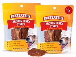 Beefeaters Chicken Jerky Strips for Dogs 24oz (Pack of 2), 100% Real Chicken Breast, Oven-Baked, Grain-Free Dog Treats for Training & Rewards, High Protein, Low Fat, Resealable Bag, Allergy-Friendly, All Life Stages