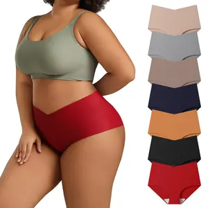 Hotcom Women's Plus Size Seamless High Waisted No Show Panties - 7 Pack, Skinny, Minimalist, Sexy, Soft, Breathable Full Coverage Briefs with Leg Support, XS-XXL Everyday Lingerie Underwear summerwins,summerwins