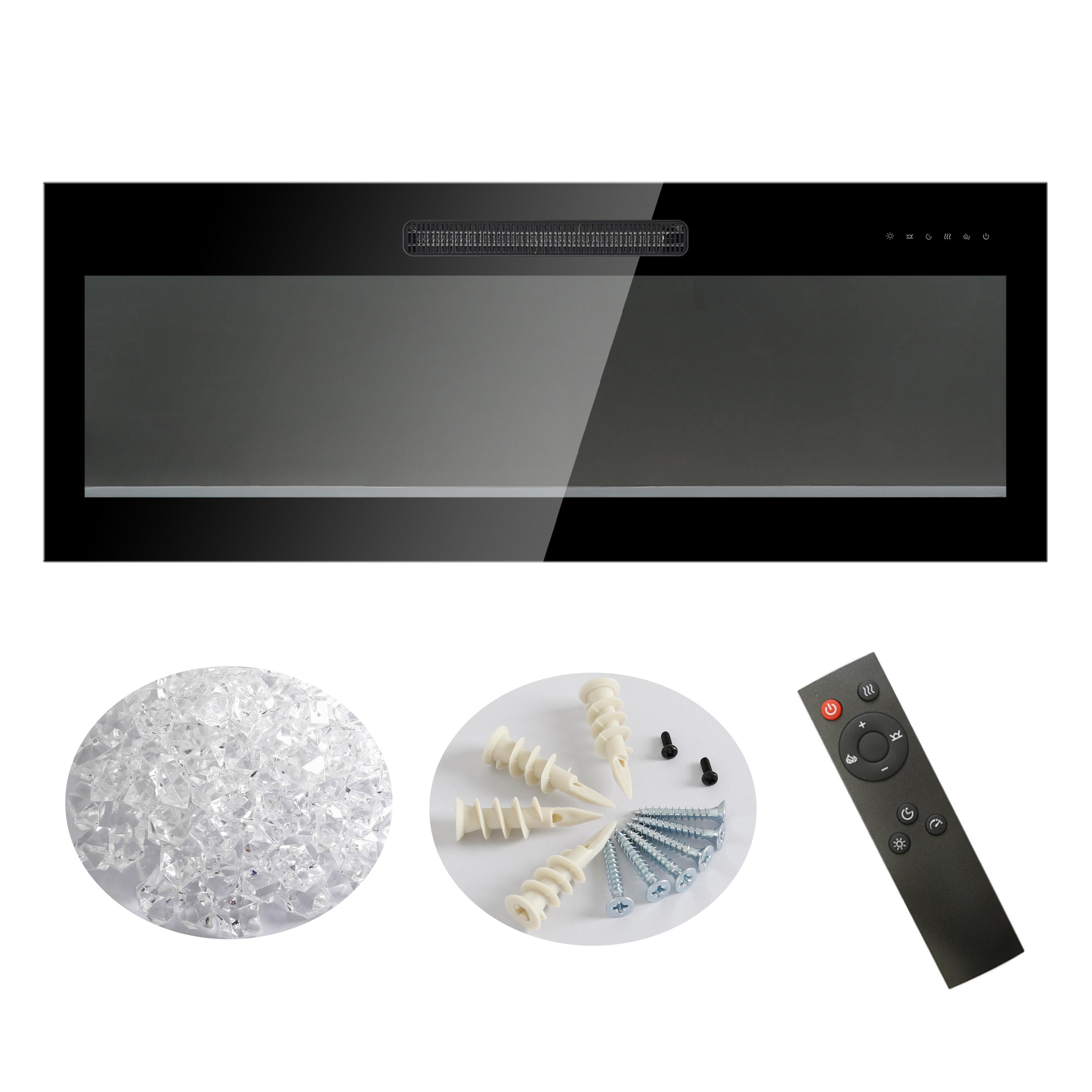 Eyisean 36"/42" Electric Insert Fireplace Heater, Wall-Mounted Recessed Thin Tempered Glass Fireplace with Remote Control & LED Light, 1400W Heat & Adjustable 16 Flame Colors, 3 Display Styles and Timer for Living Room, Bedroom