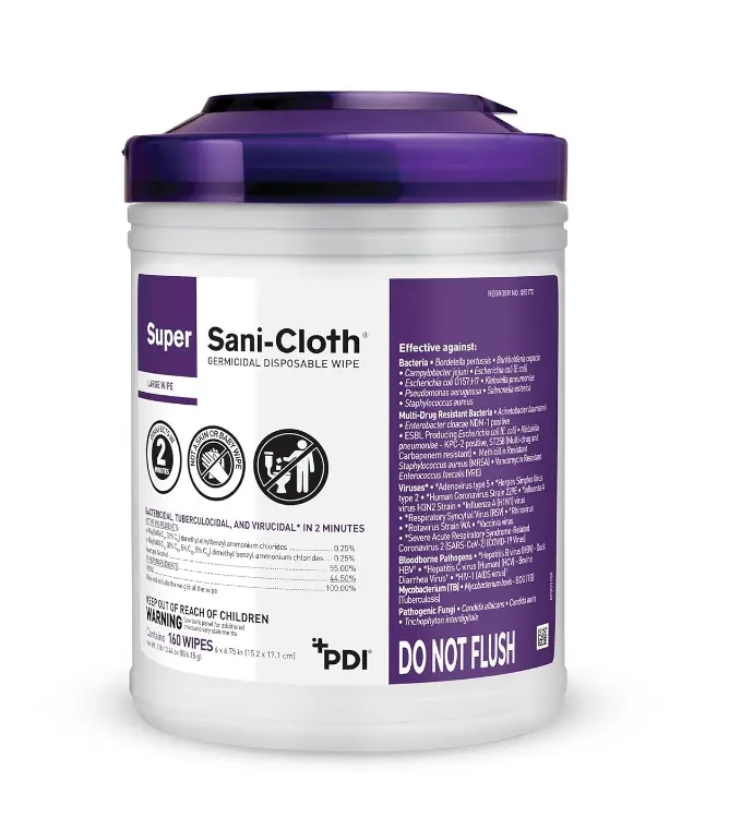 Professional Disposables Surface Disinfectant Super Sani-Cloth Wipes, 160Count