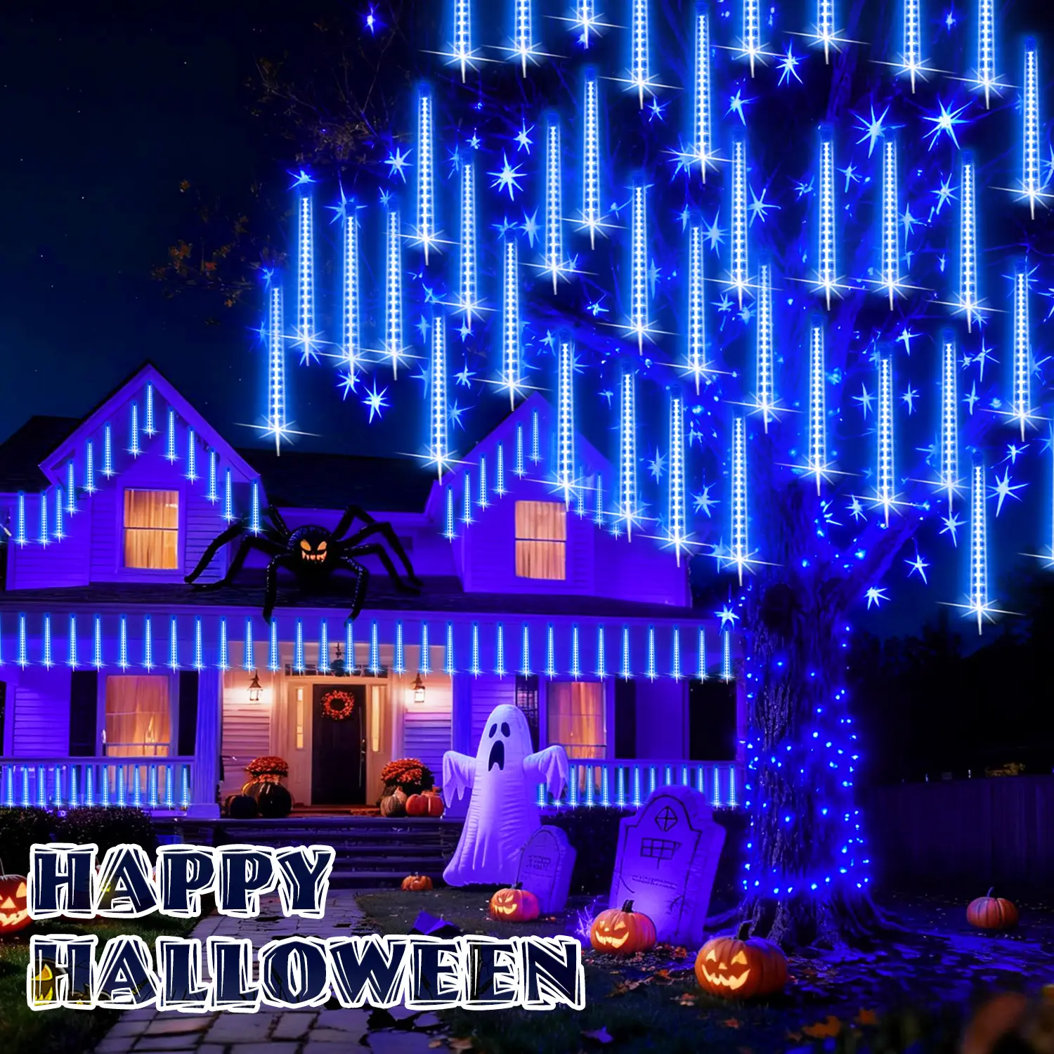 PEMOTech Meteor Shower Lights 16 Tubes 15.7inch 576 LED Christmas Lights Outdoor Waterproof for Halloween Christmas Wedding Decorations Springtok Tran