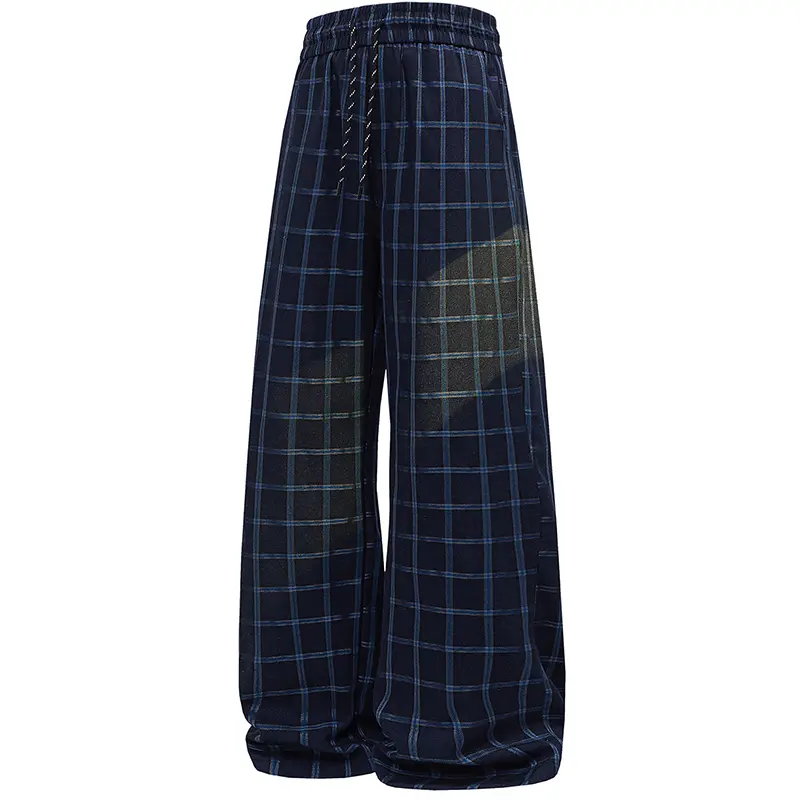 Men's Classic Checked Preppy American Retro Plaid Wide-Leg Casual Pants - Summer New, Drawstring Elastic Waist, Floor-Reaching Drapey Length, Father’s Day Gift #fathersdaygift #SummerWins