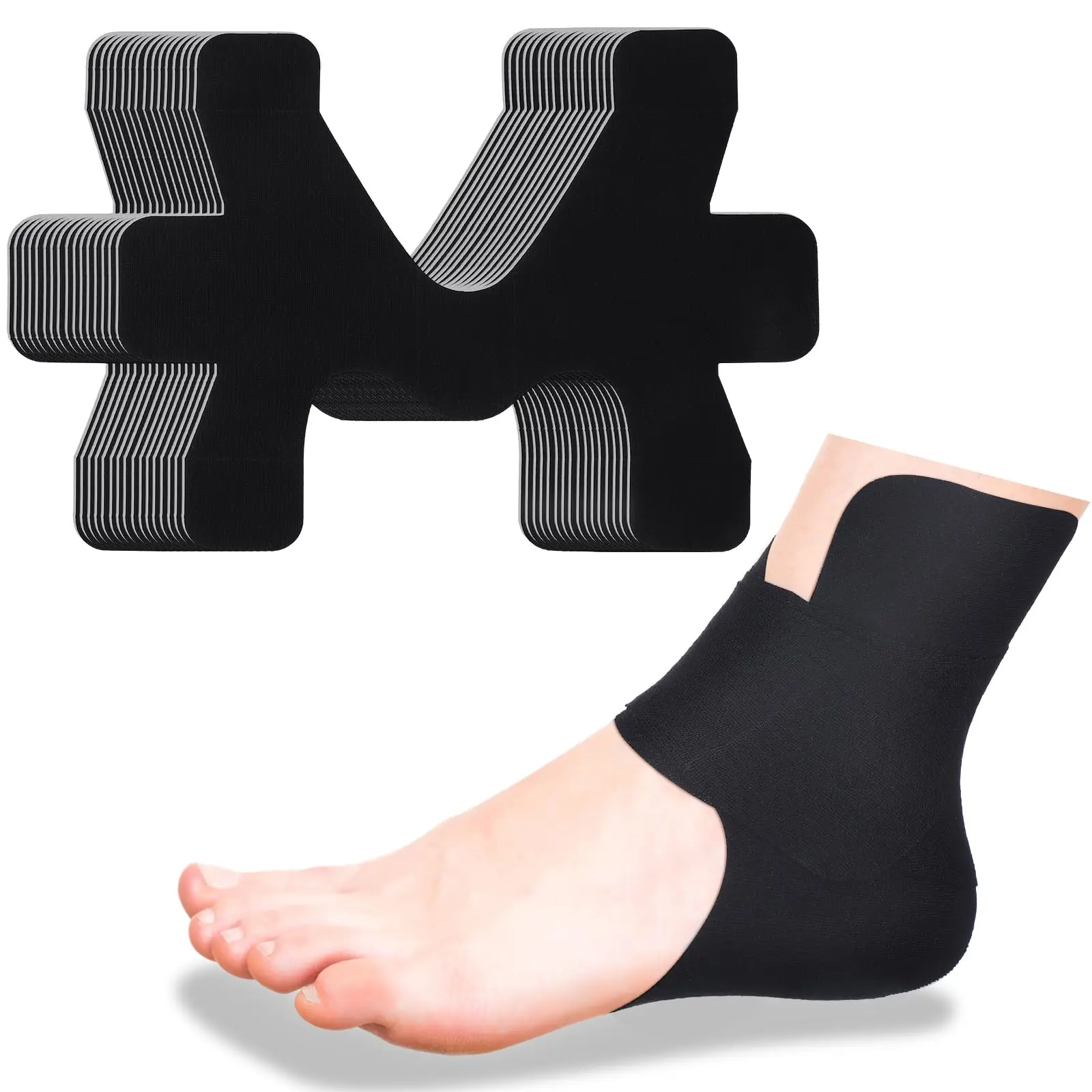 16pcs Precut Kinesiology Tape For Ankle  Cotton Breathable Elastic Athletic Minimize Sprain Provides Support And Stability Ligament Muscle(black)