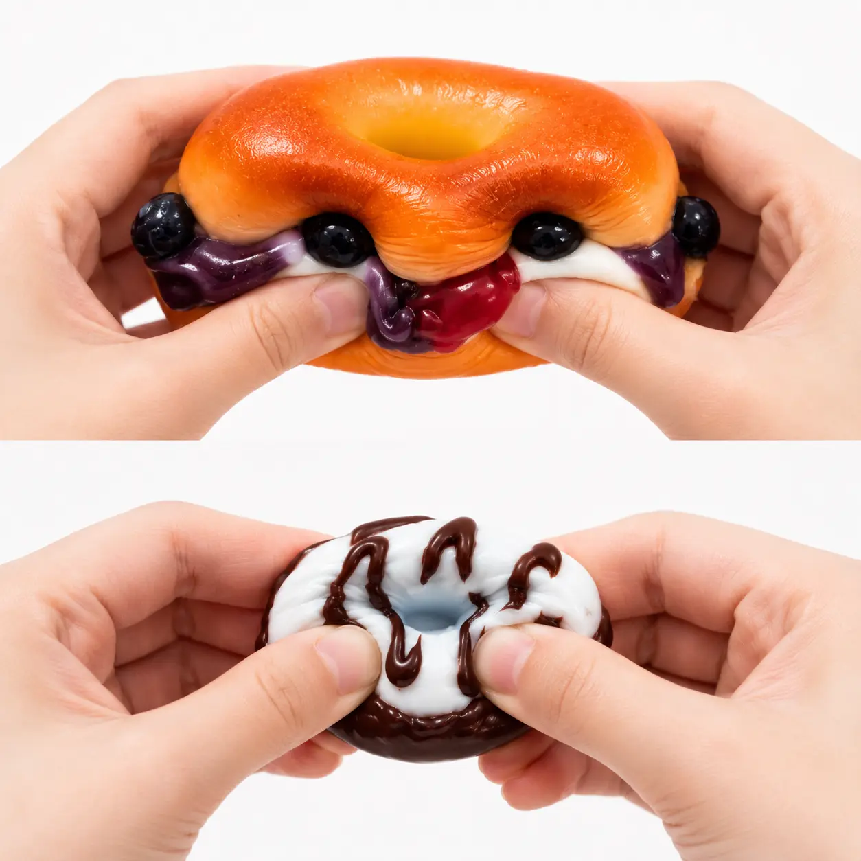 Handmade Cream Paste Silicone Squishies Stress Relief Fidget Toy Set - Large Blueberry Cherry Bagel, Mini Chocolate Sea Salt Donut, 290g, Engaging for Play Anytime, Perfect Gift for Kids