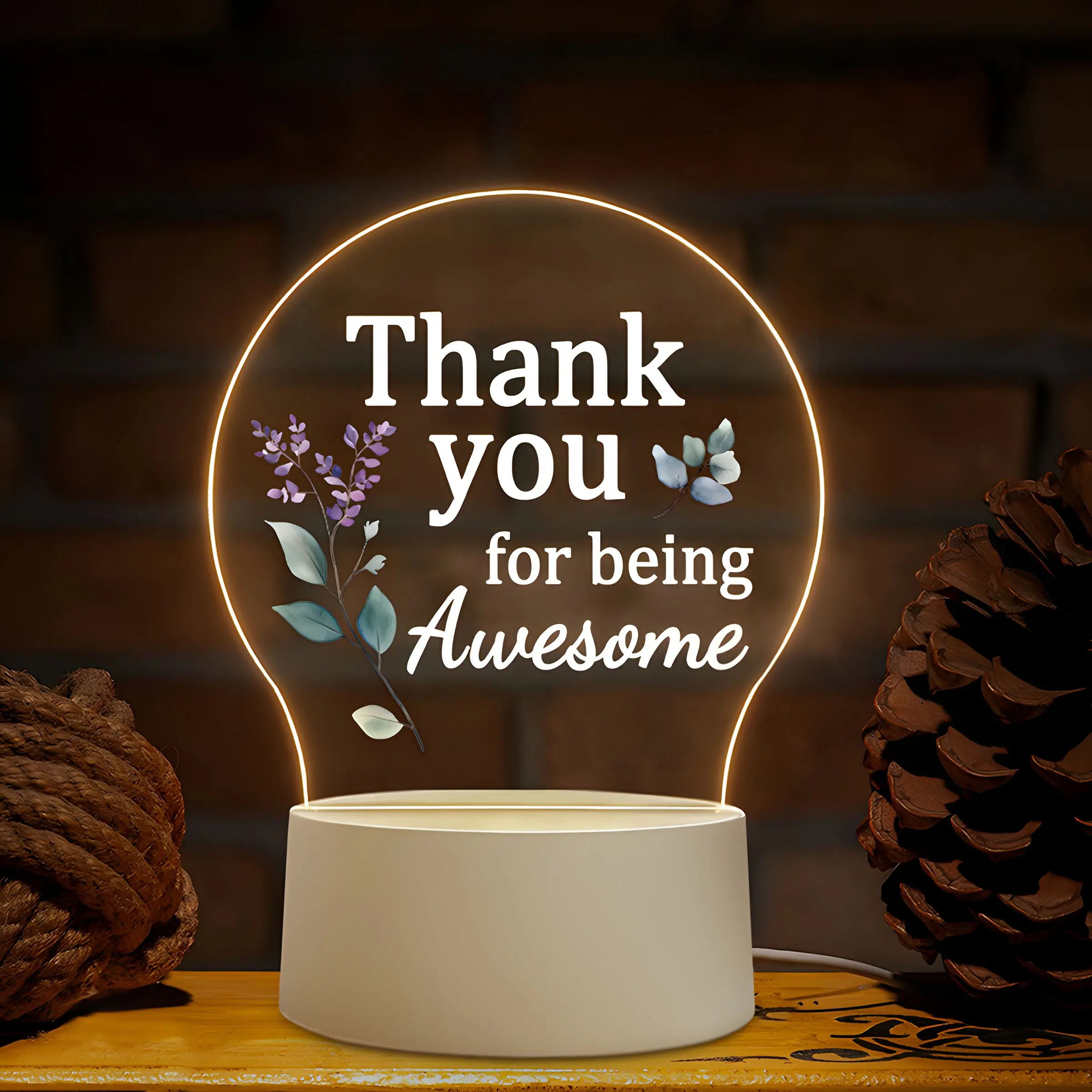 Transparent LED Night Light, USB Powered Decorative Table Lamp with Floral Design, Perfect Thanksgiving Christmas Gift for Home Office