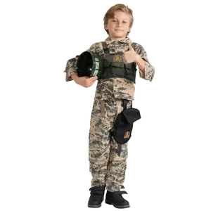 Army Soldier Costume For Kids - Camouflage Uniform With Helmet, Belt & Canteen Holder Cosplay Costume - Perfect for Halloween, School Play & Patriotic Festival - Gift For Army Fan
