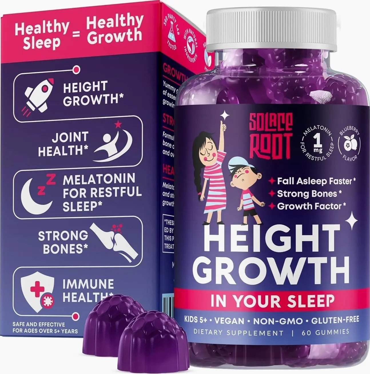 Height Growth Gummies with Melatonin for Kids & Teens - Ashwagandha for Kids - Melatonina Para Niños - Height Growth Supplement - Teen Boy Vitamins - Grow Taller Supplement - Kids Melatonin Gummy