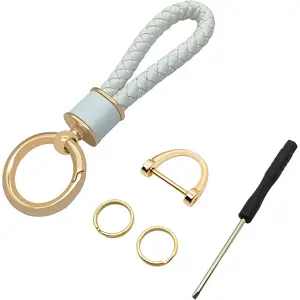 Car Keychains Braided Leather Key Fob Key Chain with Anti-Lost D Ring and 2 Key Rings for Women and Men