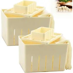 2PCS Food Grade Plastic Tofu Press Mould Kit, DIY Homemade Tofu Maker Cheese Press Mold with Soybean Curd Cheese Cloth Kitchen Tools