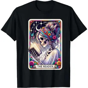 The Reader Funny Tarot Card Women Book Lover Librarian Read T-Shirt Pure Cotton Graphic Tees Menswear Top: Gifts for Men & Women, Natural, Shortsleeve