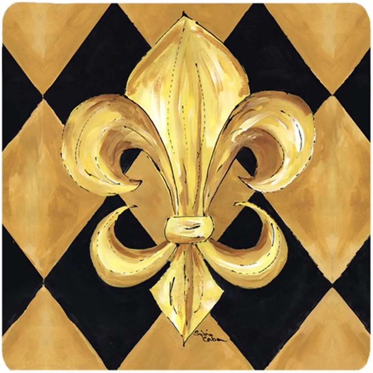 Black And Gold Fleur De Lis New Orleans Foam Coasters - Set 4