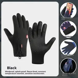 Outdoor Warm Windproof Gloves with Zipper for Men and Women Winter Cycling Fleece-Lined Touchscreen Waterproof Hiking Gloves