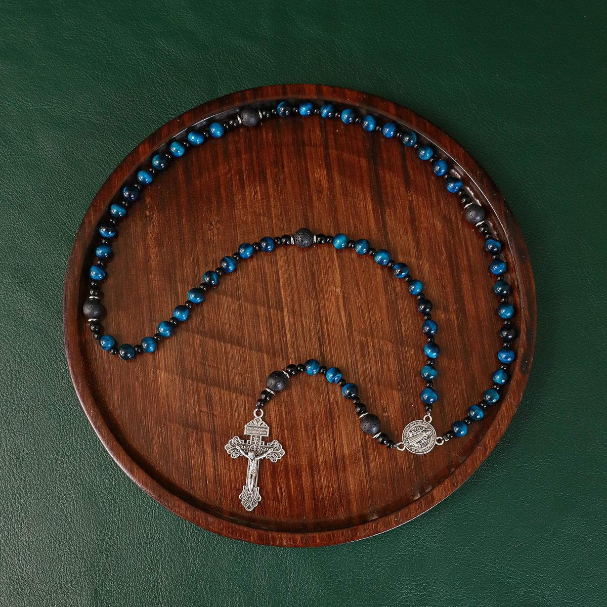 Rosary beads catholic for men,Rosary Necklace for men with medal & cross,Handmade stone Beads Our Lady of Grace Rosary Cross Necklace Catholic Gifts