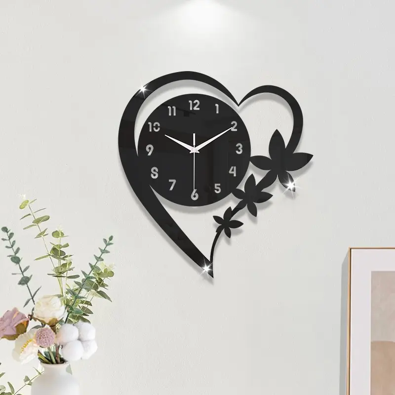 Acrylic Heart Wall Clock, Silent Love Design, Decorative Lightweight Home Decor, Ideal for Living Room & Bedroom Decor, Perfect Gift for Lovers & Friends, Walls Clocks