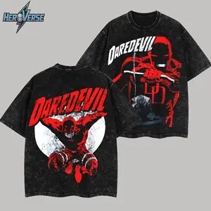 Daredevil Night Watch Print Washed Cotton T-shirt, Vintage Graphic Tee Washed For Fans Super Hero Movie, Design Top Cotton Streetwear Comic Superheroes T-Shirt Clothes Menswear Womenswear, T-shirt Unisex Hot 2025