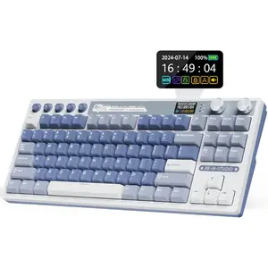 Gaming Keyboard with Screen and Dual Knob, 75% Percent 2.4Ghz//USB-C Mechanical Keyboard with Gasket Structure, RGB Backlit Hot Swappable Cream , Blue