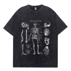 "Vintage Wash 'Human Anatomy' Diagram Distressed Tee - Detailed Skeletal, Organ, and Skull Chart T-shirt"