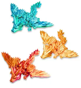 3 PCS 3D Printed Dragon with Wings, 3D Dragon Articulated Winged Dragon for Home Office Decor Executive Desk, Toys Crystal Animals Fidget Toy for Teen Boy Kid (Red, Blue, Gold-6.5inch)