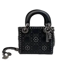 Pre-owned Dior FRANCE Shoulder Bags H1 Lady (Daifei Bag) dark green Small 3 grid Rivet Special Handbag Crossbody Bag H21665