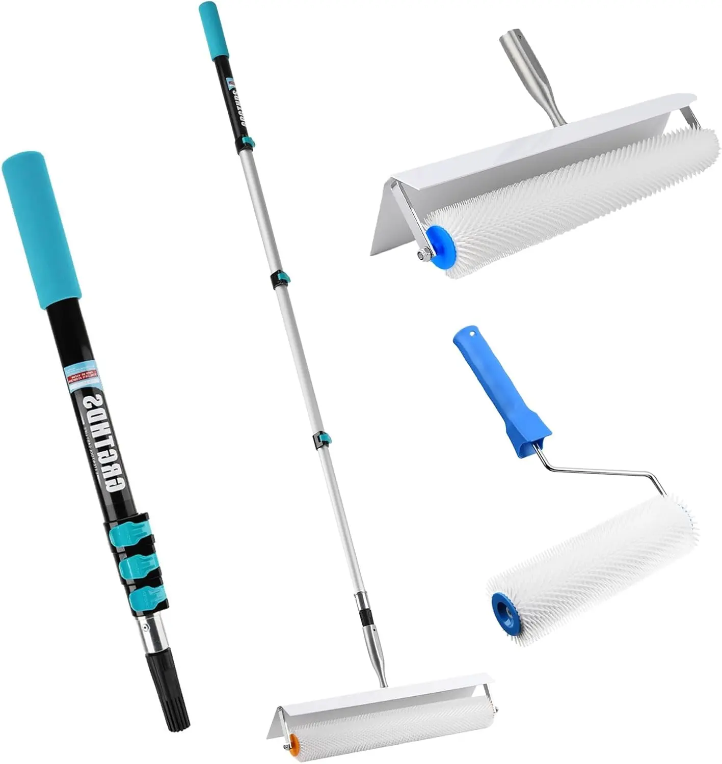 Spiked Self Leveling Cement Tool Kit,Epoxy Flooring Tool Kit,Heavy-Duty Screed Spiked Roller with 22.8~62 Inch Adjustable Extension Pole,Floor Leveling Tools,Spike Roller for Self-Leveling