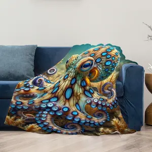 Ultra-Soft Octopus Flannel Throw Blanket - Versatile, Lightweight & Allergy-Friendly For Couch, Bed, Office, And Travel - Contemporary Geometric Design