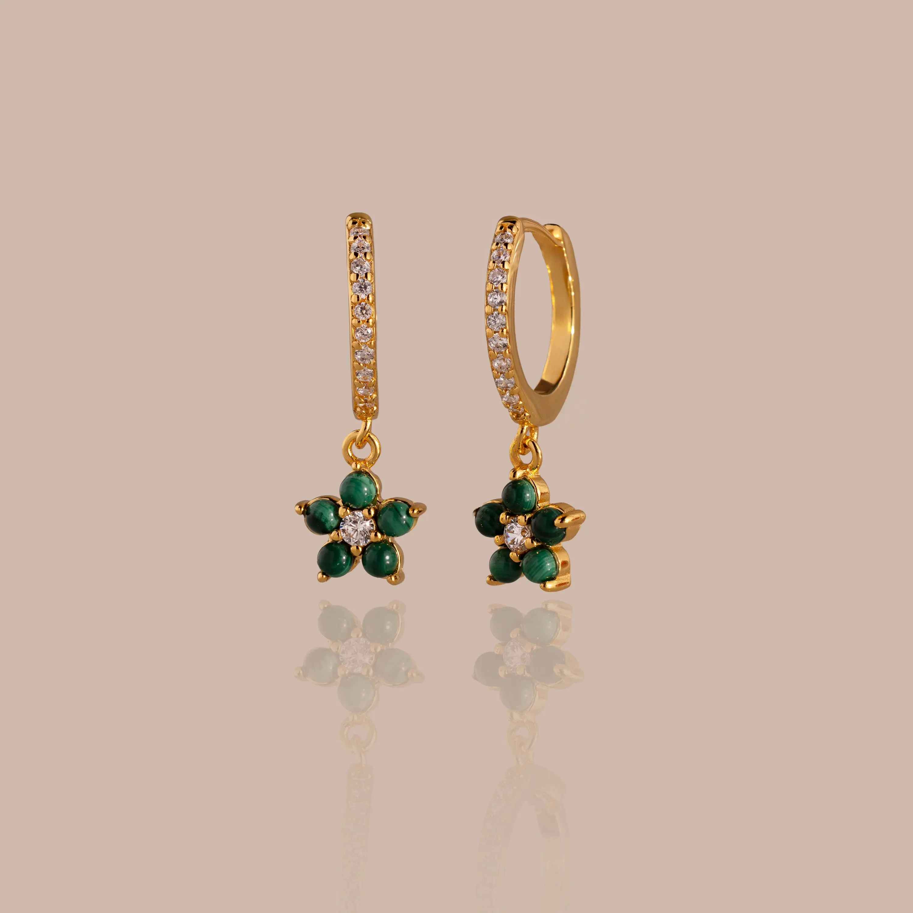 Malachite Blossom Drop Huggies by Caitlyn Minimalist - Dangling Green Gemstone Hoop Earrings - Floral Jewelry - Gift for Grandma