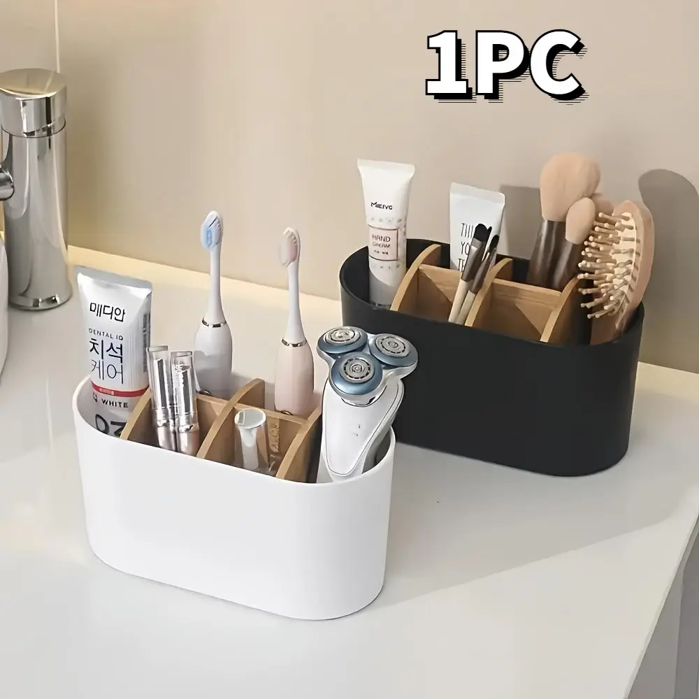 Fashionable Toothbrush Holder with Dividers, Lightweight Independent Bathroom Storage Rack Organizer, Fits Electric Toothbrushes, Modern Bath Accessories