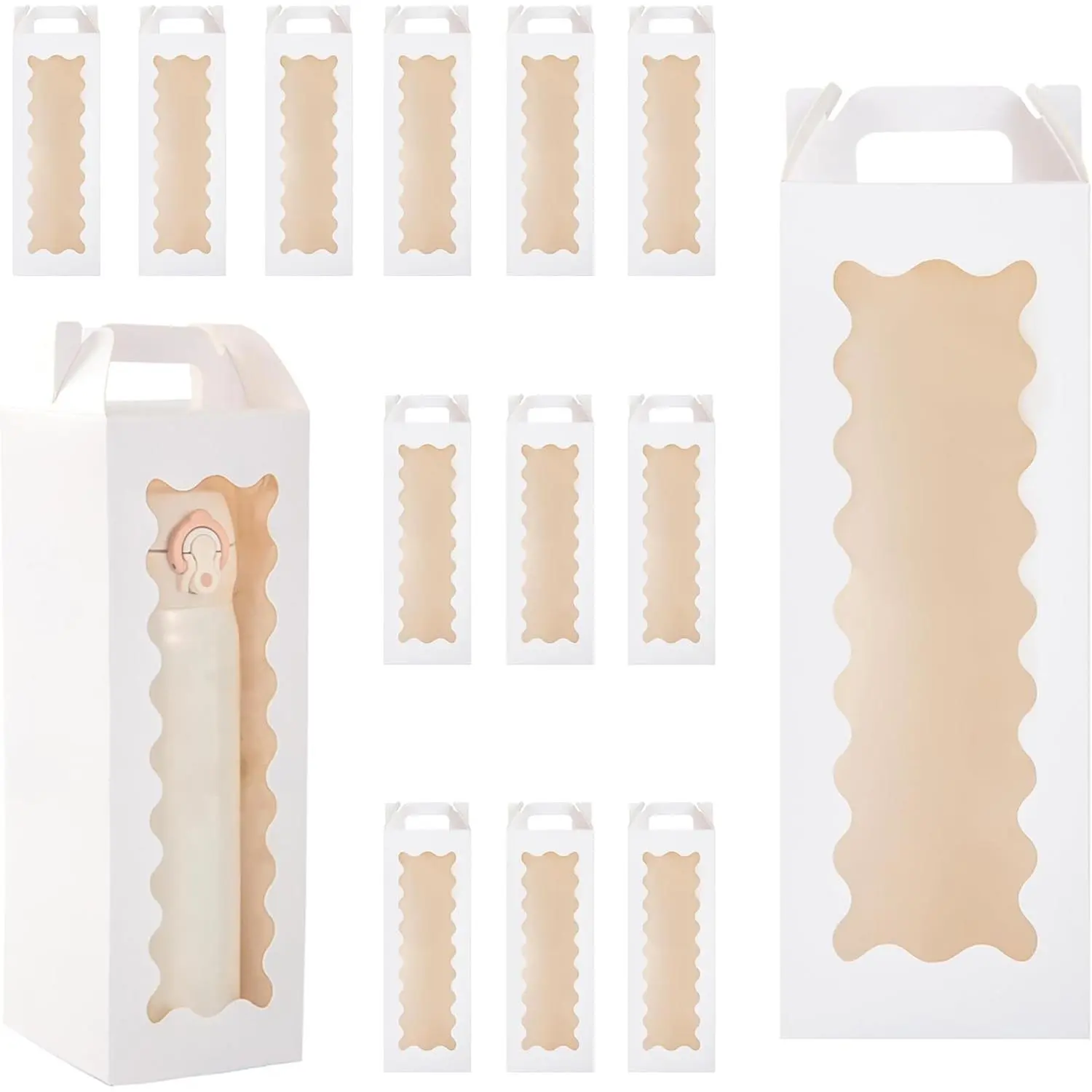 20 count Tumbler  Box with Handle for 18oz 20oz 30oz Sublimation Glass,Cup boxes for packaging 16oz, Water bottle  boxes,Tumbler Packaging Boxes with window for gifts(White)