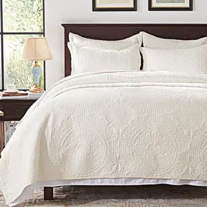 Quilts  Size Set-Cream Embossed, Bedspreads-Lightweight Summer Soft Microfiber Bedspread, Bedding Coverlet Blanket for All Seasons (1 Quilt, 2 Pillow Shams)