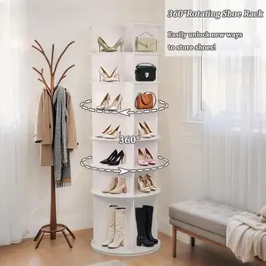 6/7-Tier Rotating Shoe Rack Tower, Holds 28 Pairs of Shoes - 360° Spinning Floor Storage Organizer, Free Standing for Closet/Bedroom/Entryway, Space Saving, White