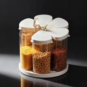 5-10 lbs Rice Dispenser - Rotating Cereal dispenser countertop for Pantry - Small Food Storage Containers with Lids,  Grain Canister Sets 6 Grids, for Oats, Corn Flakes, flour