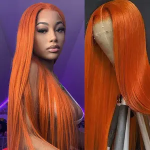 Aodbar hairs Orange 13X6 Orange Ginger Synthetic Glueless Wig Long Straight Lace Front Synthetic Wig Pre Plucked Heat Resistant Fiber Hair Pumpkin Ginger Wig for Women