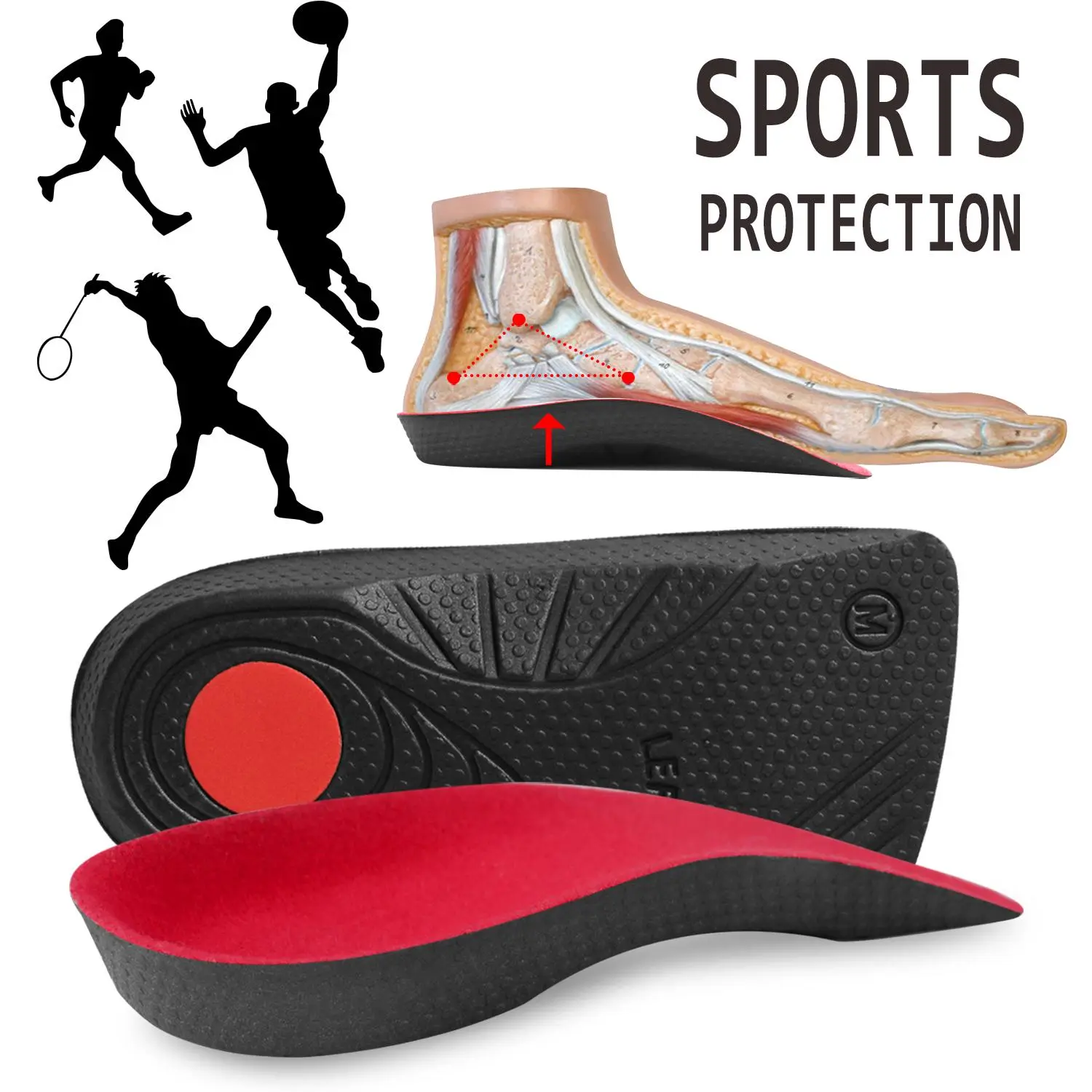 Pain Relief Orthotic Insoles Hard Arch Support Semi Length Shoe Inserts for Plantar Fasciitis Comfort Shock Absorption Footbed for Flat Feet Supination Overpronation and Heel Spur, Orthopedic Insoles, Shock Absorbing Insole