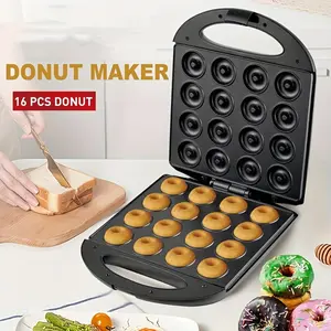 Mini donut maker, double-sided heating nonstick pancake maker, adjustable temperature for making 16 donuts, breakfast snack, suitable for kitchen, home, and travel smoothie