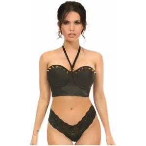 Lavish Faux Leather Halter Bustier w/Spikes