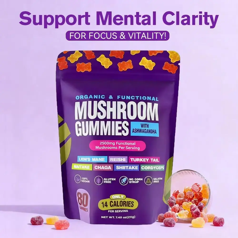 Drops Of Nature Mushroom Complex Gummies with KSM-66 Ashwagandha, Lion's Mane, Reishi, Cordyceps, Chaga, Maitake, Shiitake, Turkey Tail, Mixed Fruit Flavor, 80-Count Natural Dietary Supplement