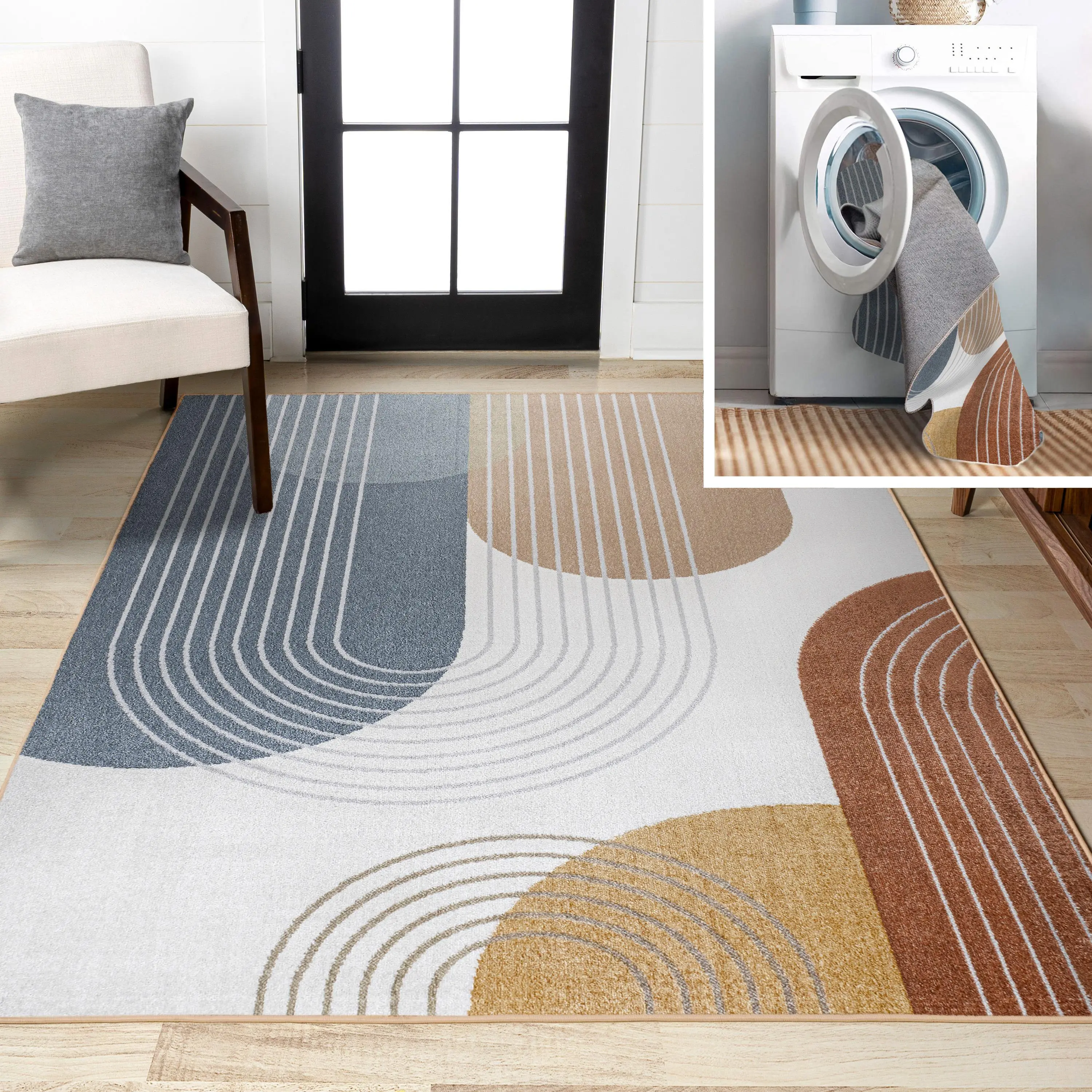 JONATHAN Y Arches Contemporary Minimalist Machine-Washable Geometry Decorative Indoor Area Rug - for Living Room, Bedroom, Office, Machine Washable Rugs, Geometry Area Rugs