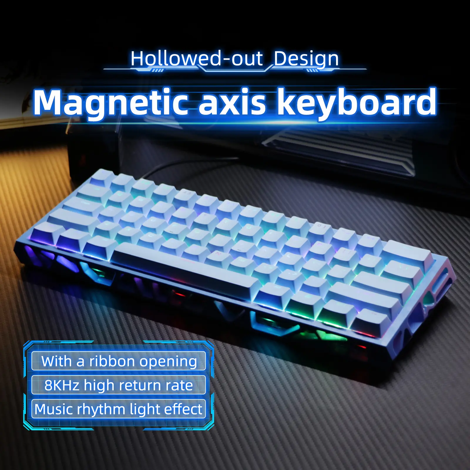 KAVLORN NC61 60% Magnetic Axis Hot-Swap Mechanical Keyboard, 17 RGB Light Modes, Type-C Detachable Cable, Compatible with Mac and Windows
