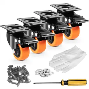 VEVOR Caster Wheels, 2-inch Swivel Plate Casters, Set of 4, with Security Dual Locking No Noise PVC Wheels, Heavy Duty 150 lbs Load Capacity Per Caster, Non-Marking Wheels for Cart Furniture Workbench
