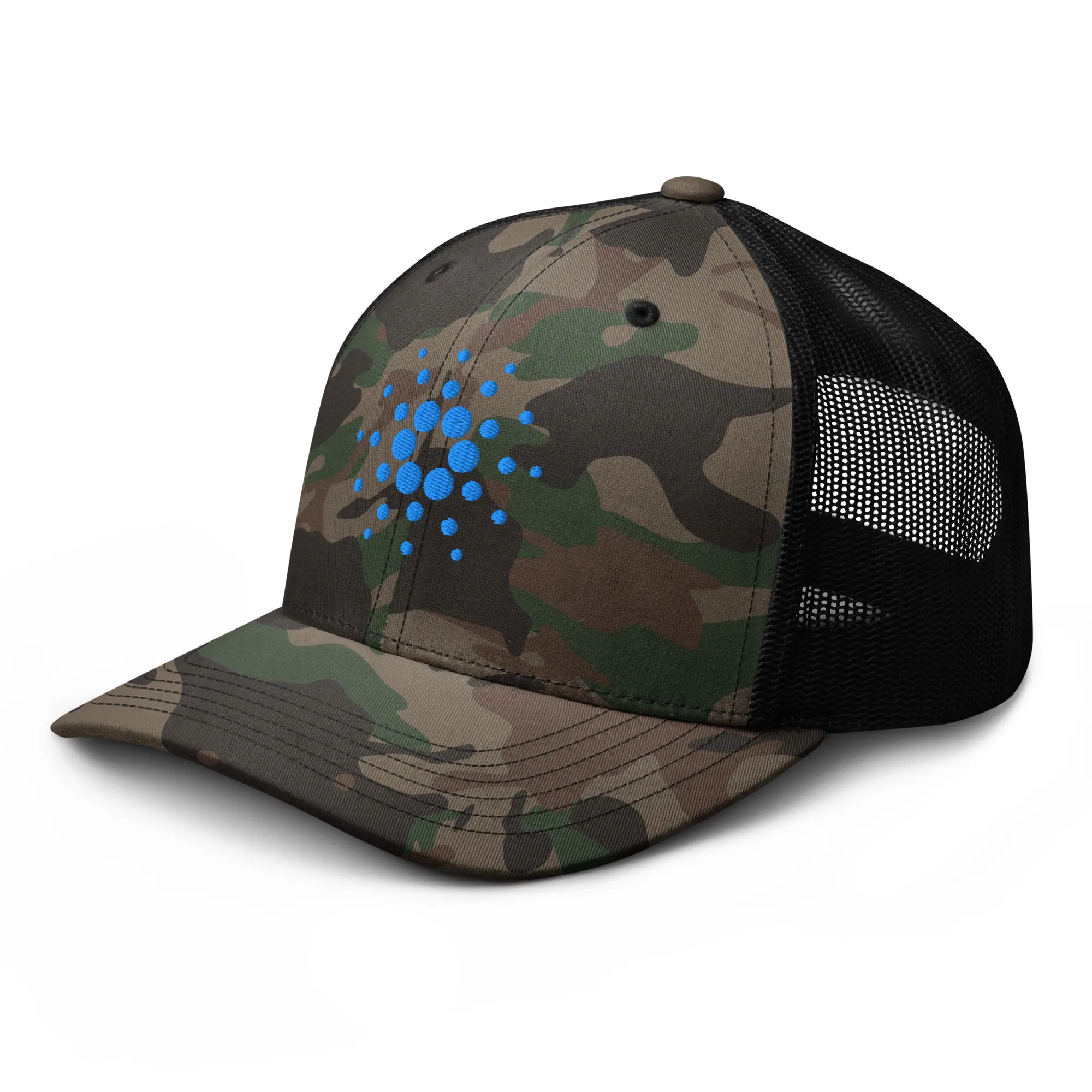 RIVEMUG NX Camo ADA Cardano Crypto Embroidered Curved Bill Camouflage Trucker Hat Low Crown Snapback Camo Hat