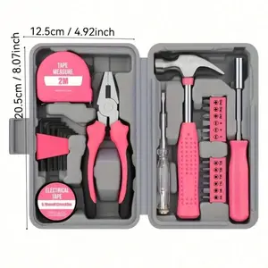 24pcs Pink Household DIY Tool Kit For Women. Small Mini Tool Box Set Of Starter Basic Ladies Tools.An Advanced Tool Set Designed Specifically For Women, Including Small Tools Such As Hammers, Gauges, And Screwdrivers.