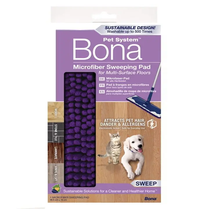 Bona Microfiber Sweeping Pad for Multi-Surface Floors - No Bucket Design - Purple - Washable Up to 500 Times - Pet Hair & Dander Attractant