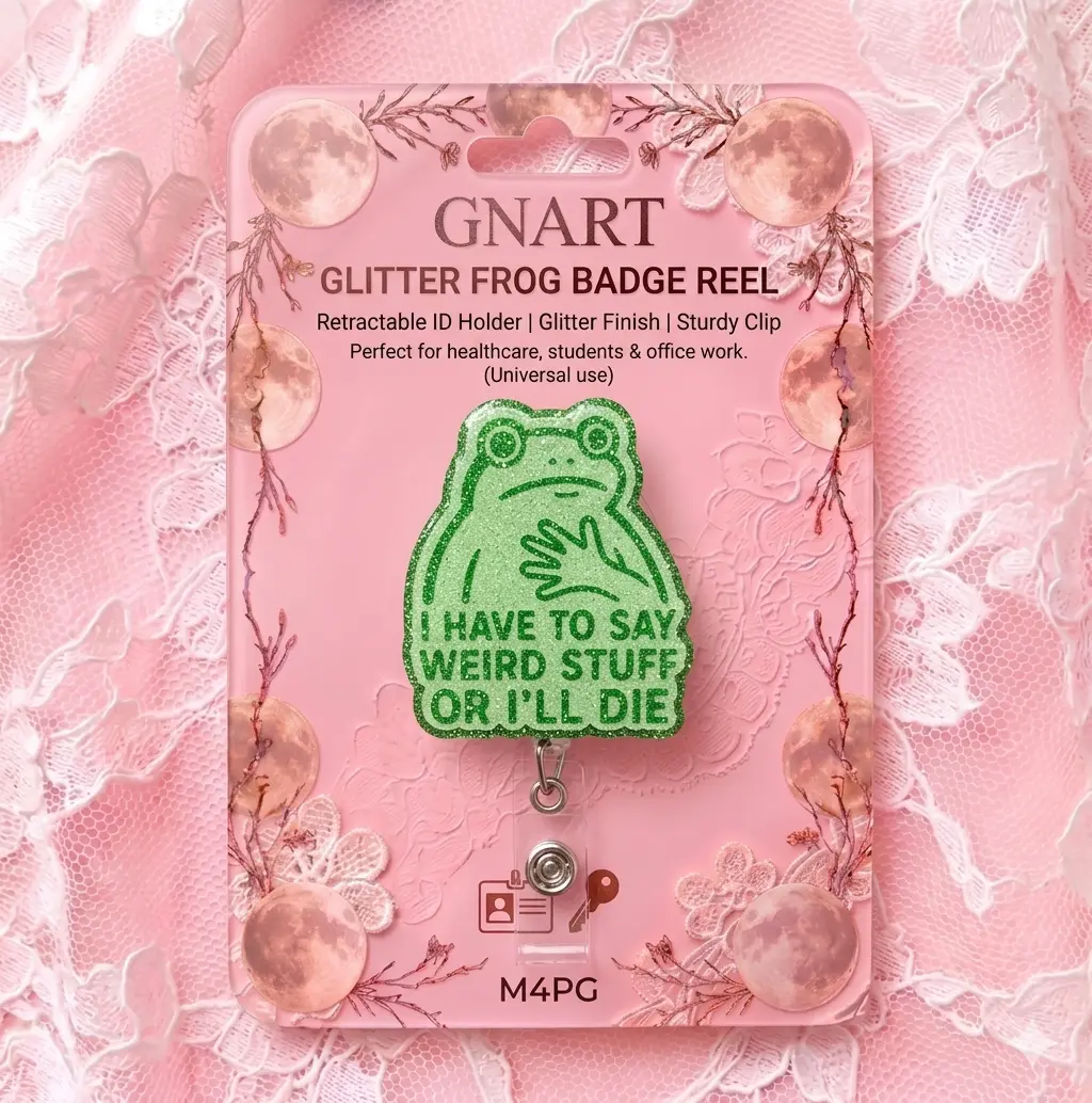 Cute Glitter Frog Acrylic Badge Reel Retractable, Funny Meme Saying Alligator Swivel Belt Clip ID Holder, Sarcastic Introvert Name Tag Medical Supply