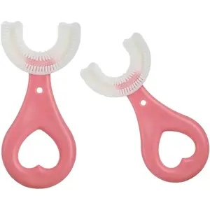 2 Pcs U-Shaped Kids Toothbrush, Premium Soft Manual Training Toothbrush for Kids 2-6 Years Old. (Pink)