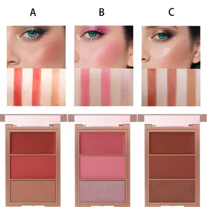 3-in-1 blusher red plate, durable, natural, easy to apply, waterproof, smooth and matte texture to create a perfect makeup