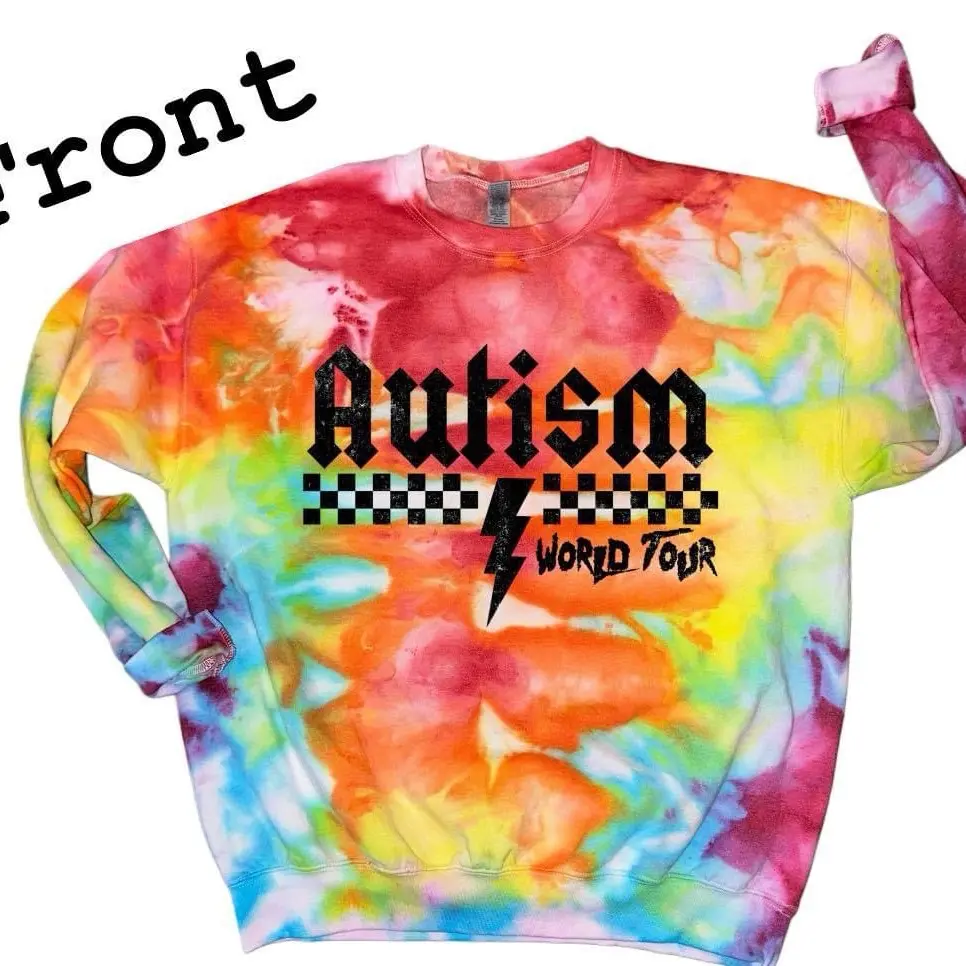 Grunge Autism Awareness Acceptance World Tour Rainbow Ice Dye Crewneck Sweatshirt