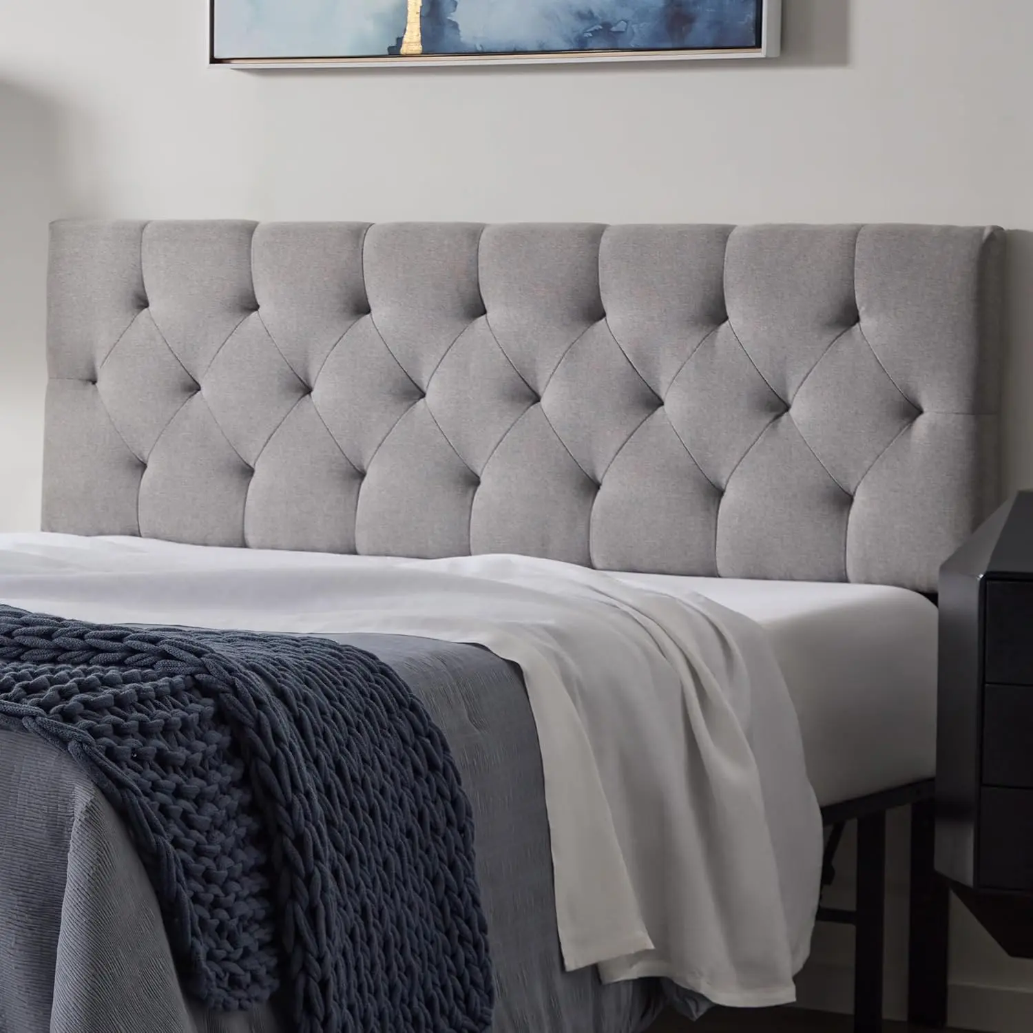 Lucid Mid-Rise Diamond Tufted Polyester Upholstered Headboard - 34"-46" Height Adjustable, Easy Setup, Sturdy, Full/XL Multi-Size, Bed Frame & Wall Mount Compatible
