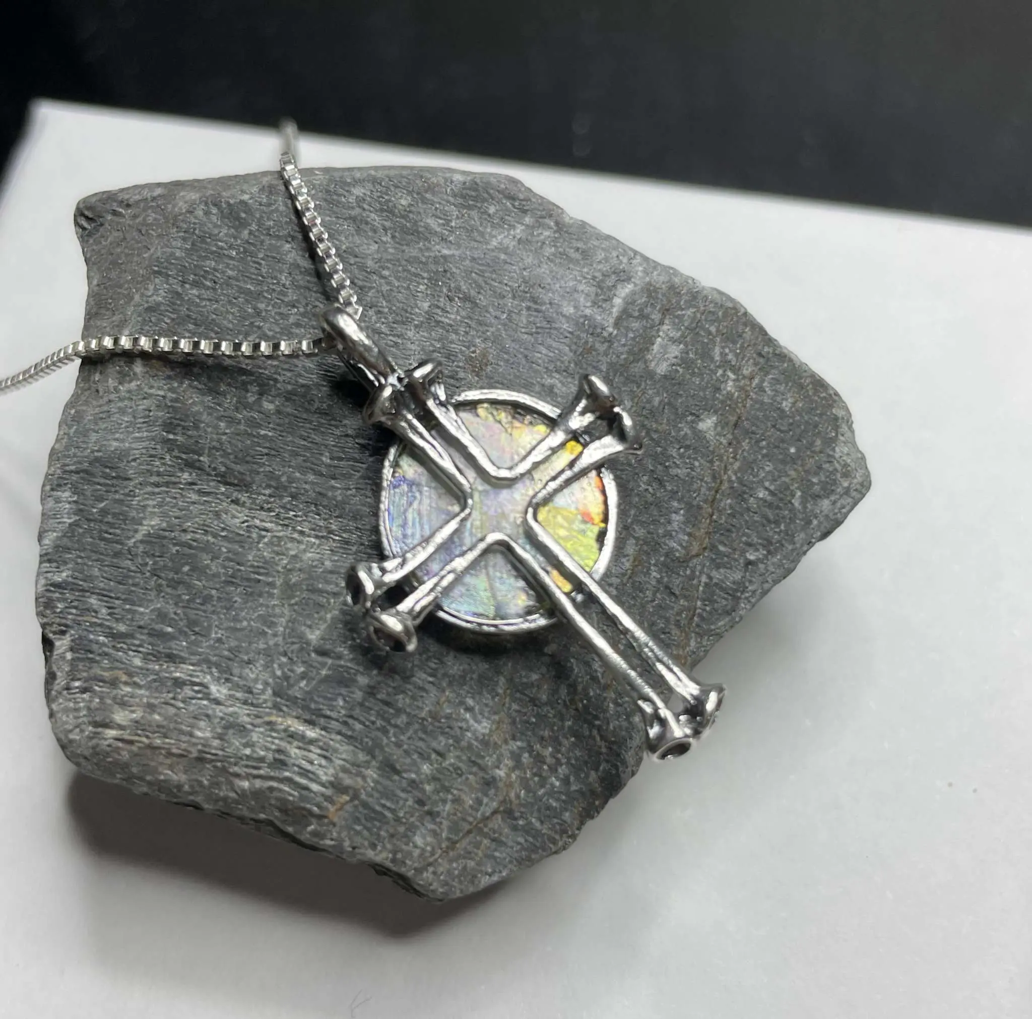 Silver Cross Roman Glass Necklace