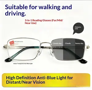 Titanium Progressive Multifocal Reading Glasses Model 8206, Far-Mid-Near Triple Use, Blue Light & Radiation Blocking ThinOptics Always With You Keychain Reading Glasses - Slim, Folding, Armless Pocket Readers with Protective Keychain Case